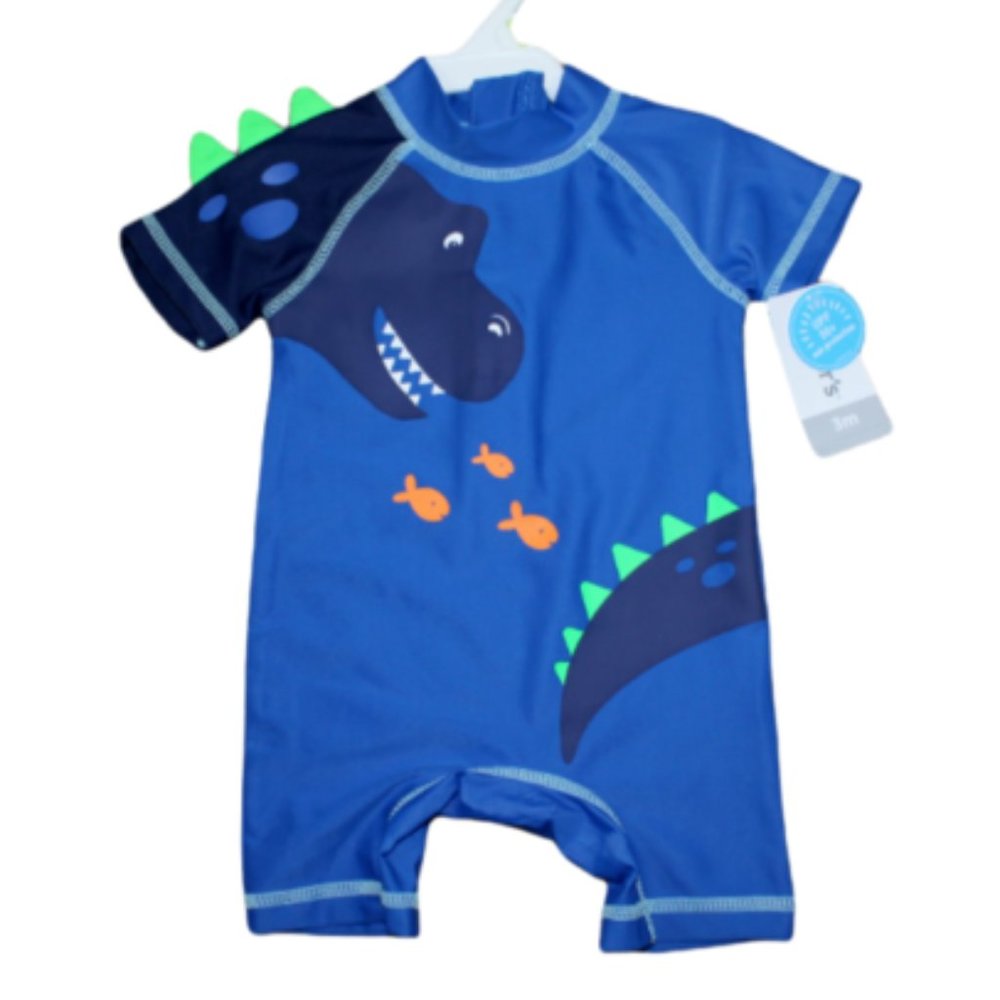 Carter's Blue Dinosaur One-Piece Rashguard Swimsuit Baby Boys Size 3M 3 Mos NWT